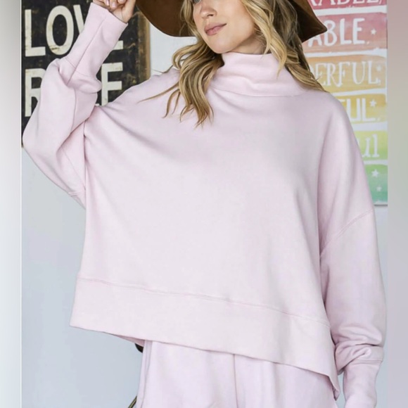 BUCKETLIST Light Blue Solid Reversible Mock Neck Sweatshirt Top - Picture 6 of 6